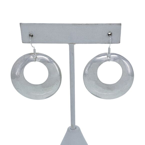 Southwest Sterling Silver 925 Mexico Taxco TCH-09 Open Circle Dangle Earrings - Picture 1 of 5